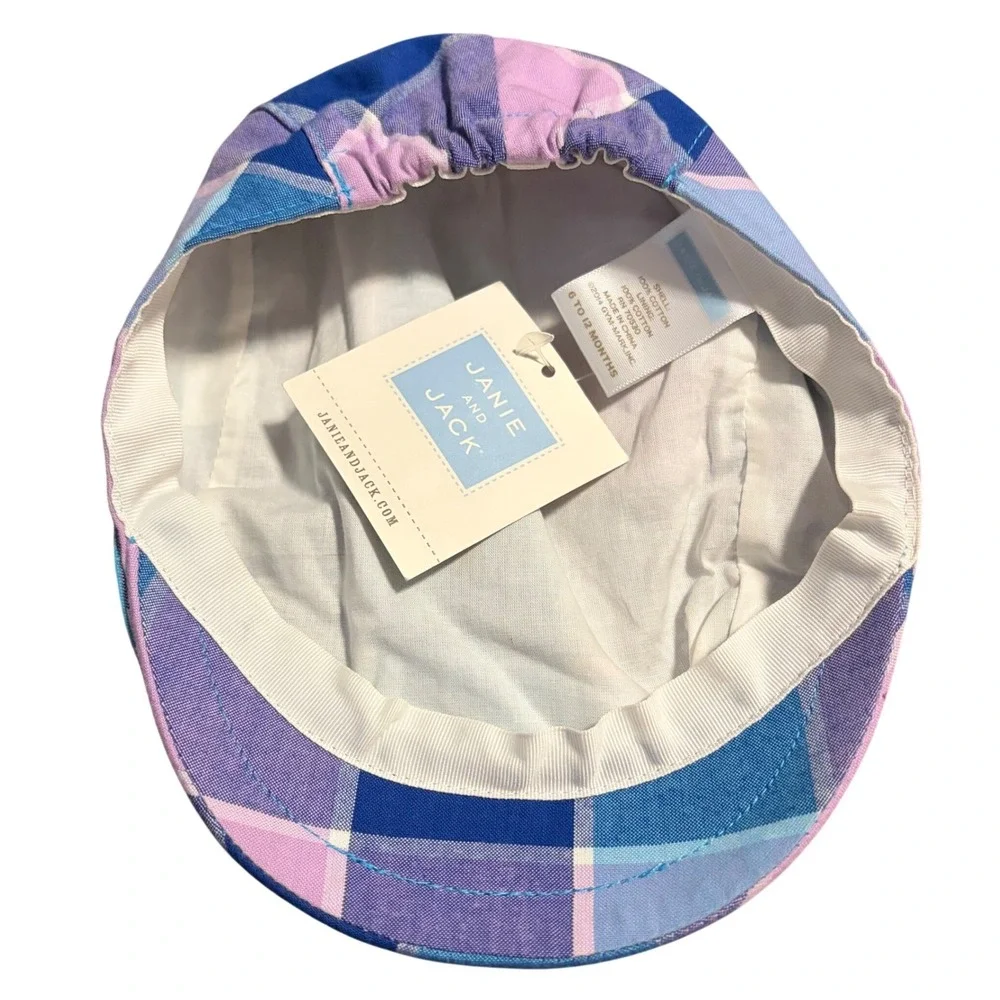NEW Janie and Jack Plaid Newsboy Cap 6 to 12 Months Pink Blue Hat Baby Boy Gift